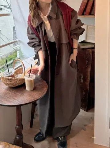 classicalelf 2way 스탠드 카라 체스터 코트 브라운