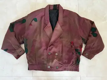 당시 물건 쇼와 레트로 와인 레드 꽃무늬 더블 브레스트 자켓 스다 마사키