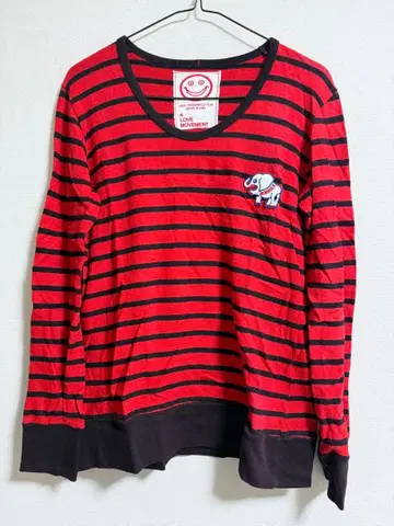 A LOVE MOVEMENT 빨검 스트라이프 긴팔 티셔츠 오르가즘 코튼