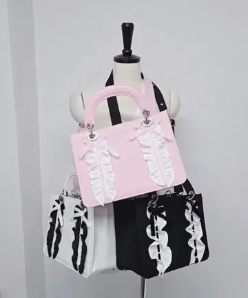 릴리릴리 프릴 캔버스 리본 북 미니 토트백