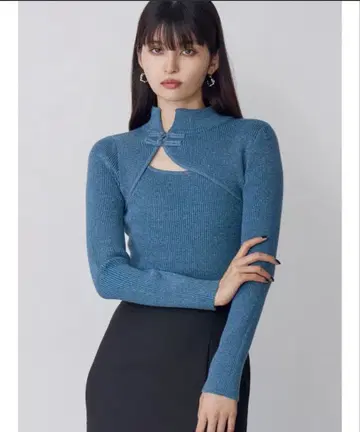 [ MURUA ] 차이나 타이트 리브 니트