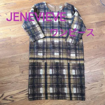 Jenevieve 브라운 체크 무늬 7부 소매 원피스