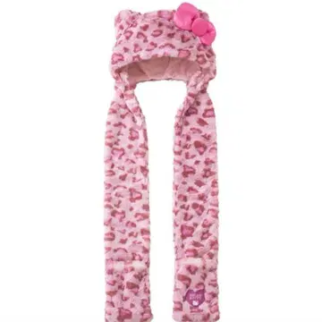 핑크 하트 무늬 리본 포함 모자 머플러 햇