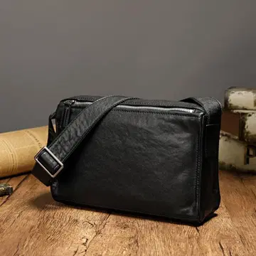 블랙 가죽 숄더백 소가죽 대용량 사선 크로스백 숄더백 천연 가죽