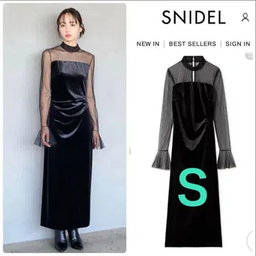 SNIDEL 시어 도킹 벨로아 드레스 [ 강혜원 착용 ] BLK