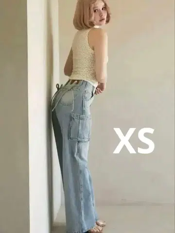 백 리본 데님 카고 팬츠 / AND MARY