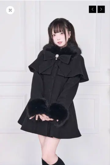 NoGenki 케이프 퍼 플레어 코트 블랙