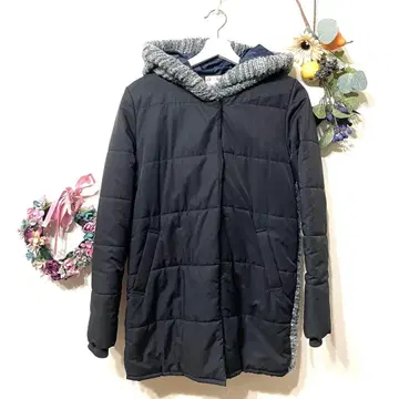 [빔즈하트] 다운 후드 코트 뒷면 니트 (1) M 블랙 그레이