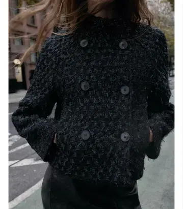 ZARA 메탈릭 얀 텍스처 더블 브레스트 자켓