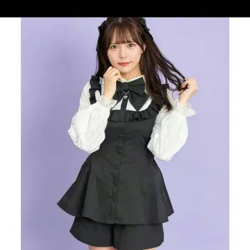 Secrethoney 레이스 소매 & 레이스 요크 셋업 블랙