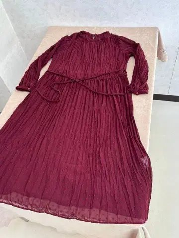 호코모모라 데 시빌라의 버건디 쉬폰 플리츠 원피스