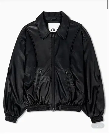 벌룬 슬리브 블랙 가죽 자켓 더블 지퍼
