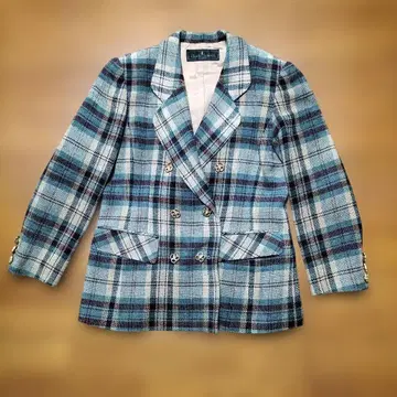 블루 계열 체크 더블 브레스트 자켓