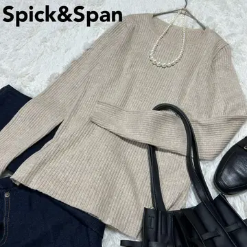 택 포함 미사용 새상품 Spick&Span 베이지 리브 니트 긴팔