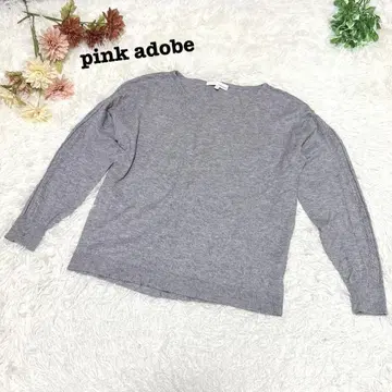 s.1728 [핑크 어도비] 긴팔 니트 얇은 소재 심플 캐주얼 그레이