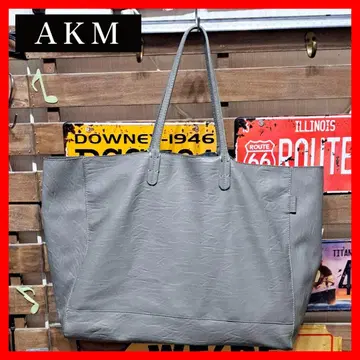AKM 에이케이엠 드레이프 가공 가죽 토트백 그레이