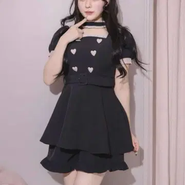 pium 초커 프릴 하트 버튼 셋업 블랙
