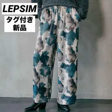 공식 완판 미사용 새상품 LEPSIM 이지 새틴 패턴 팬츠 블루 80