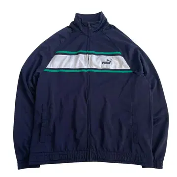PUMA 트랙 자켓 네이비 화이트 그린 라인 래글런 구제 의류