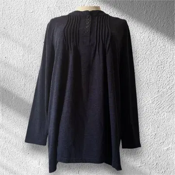 PURE RO 다크 네이비 루즈핏 튜닉 셔츠 스타일 상의 출퇴근용 깔끔한