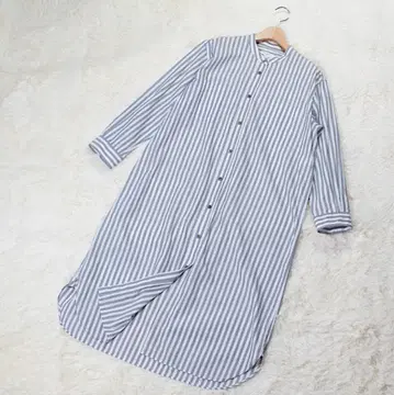 실크 [ SUNSPEL ] 셔츠 원피스(2) 그레이 스트라이프 밴드 카라