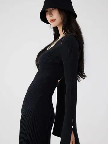 eimy istoire 리브 니트 플레어 원피스