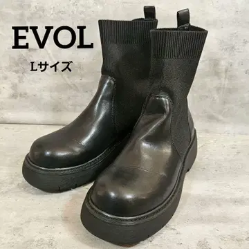 [ EVOL ] 볼륨 밑창 라운드 니트 숏부츠 통굽 블랙 L