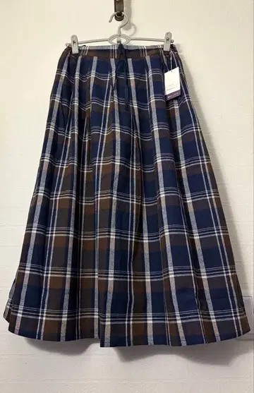 스커트 롱 스커트 허리밴딩 사이드 포켓 체크 무늬 L