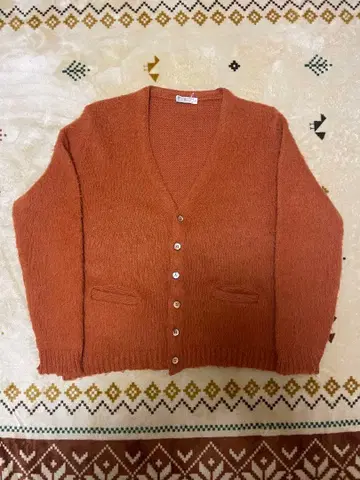 60s 모헤어 가디건 오렌지 긴 털 샤기 빅 사이즈