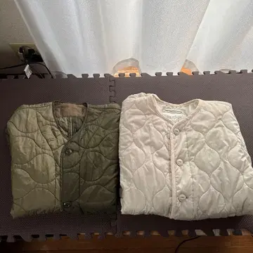 퀼팅 자켓 올리브 그린 아이보리 2종 세트
