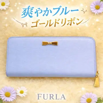 FURLA 훌라 장지갑 라이트 블루 골드 리본 고급