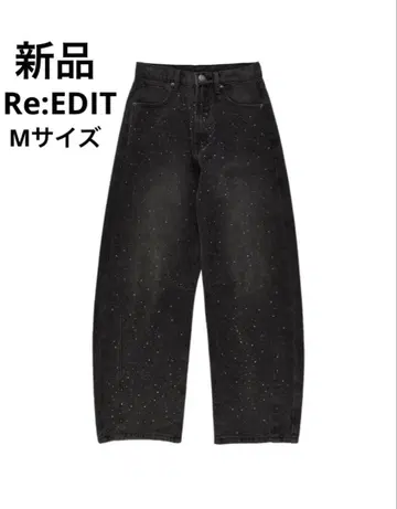 [새상품] Re:EDIT 블랙 메탈스톤 배럴 레그 데님 팬츠 M