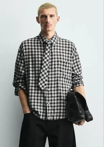 ZARA 콤비네이션 넥타이 체크 무늬 셔츠