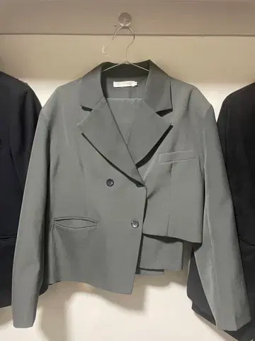 그레이 더블 브레스트 테일러드 자켓 세트