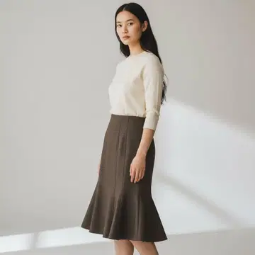 새상품급 ROCHAS 로샤스 L 11호 플레어 스커트 무릎 기장 브라운