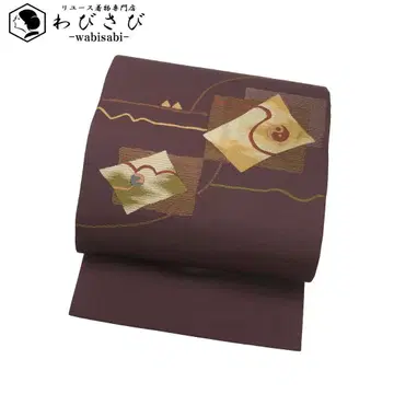 나고야 오비 사각형 추상 무늬 자색 연보라색 O-5814