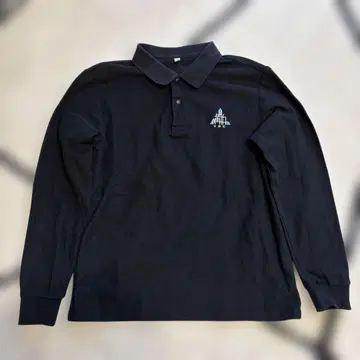 블랙 피케 셔츠 M 우주선 자수 짧은 기장