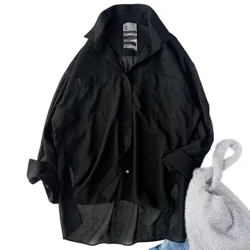 새상품급 Chaos 카오스 울 혼방 롱 시어 셔츠 블랙 빅 실루엣