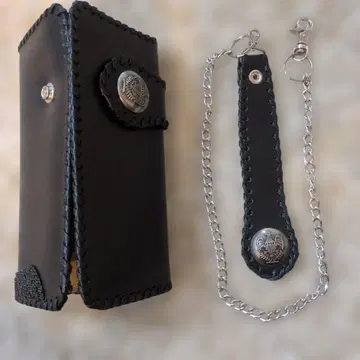 블랙 가죽 지갑 체인