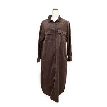 LEPSIM 코듀로이 셔츠 원피스 롱 브라운 면 100% 루즈핏