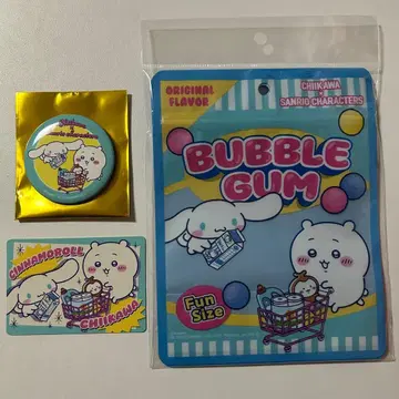 새상품 치이카와 x 산리오 지퍼백 캔뱃지 스탬프 카드 3종 세트