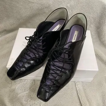 레이스업 블랙 가죽 하이힐 바부쉬 2Way