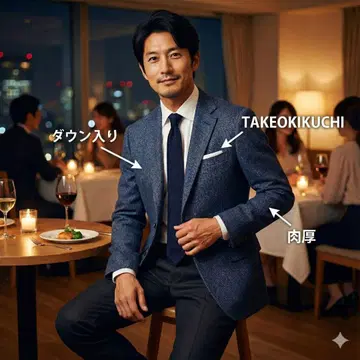 [새상품급] 다케오 키쿠치 인디고풍 다운 테일러드 자켓 네이비 2