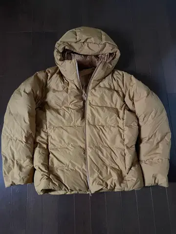 UNIQLO 유니클로 심리스 다운 후드티 XL 머스타드 카멜 새상품급