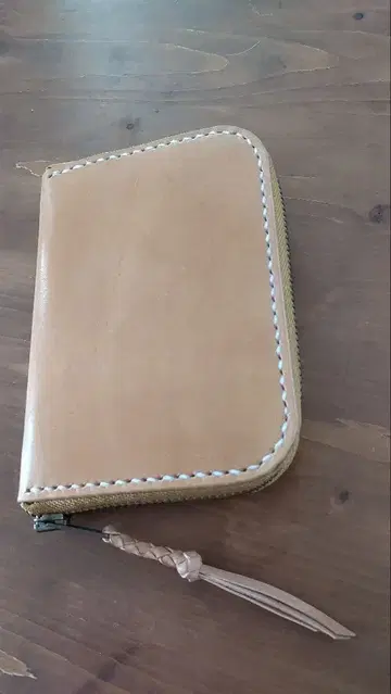 라운드 지갑 미니 도치기 새들 레더 총 손바느질 핸드메이드 (4)