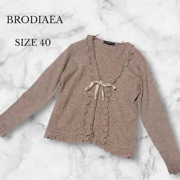 블로디아 가디건 프릴 리본 브라운 성숙한 페미닌 걸리시