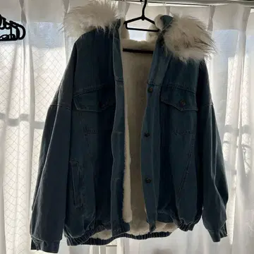 데님 블루 봄버 자켓 퍼 포함