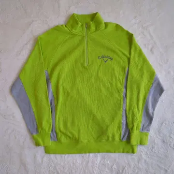 캘러웨이 맨투맨 골프웨어 하프 지퍼 스트레치 자수 옐로우 그린