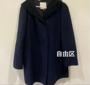 자유구 38사이즈 하프 코트 후드 달린 네이비 가벼운 포켓 정품