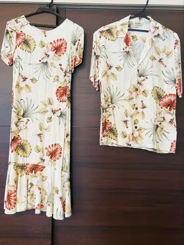 새상품급 PARADISE BAY 알로하 셔츠 무무 드레스 원피스 세트